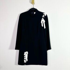 Cinq a Sept Black White Izella Lace Up Long Sleeve Mockneck Mini Sheath Dress